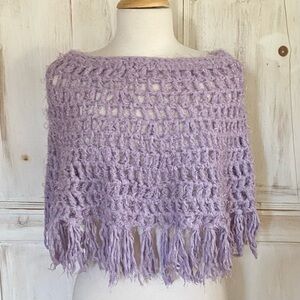 Marilyn Pivnick Knit Poncho Cape with Fringe Lavender Angora Blend